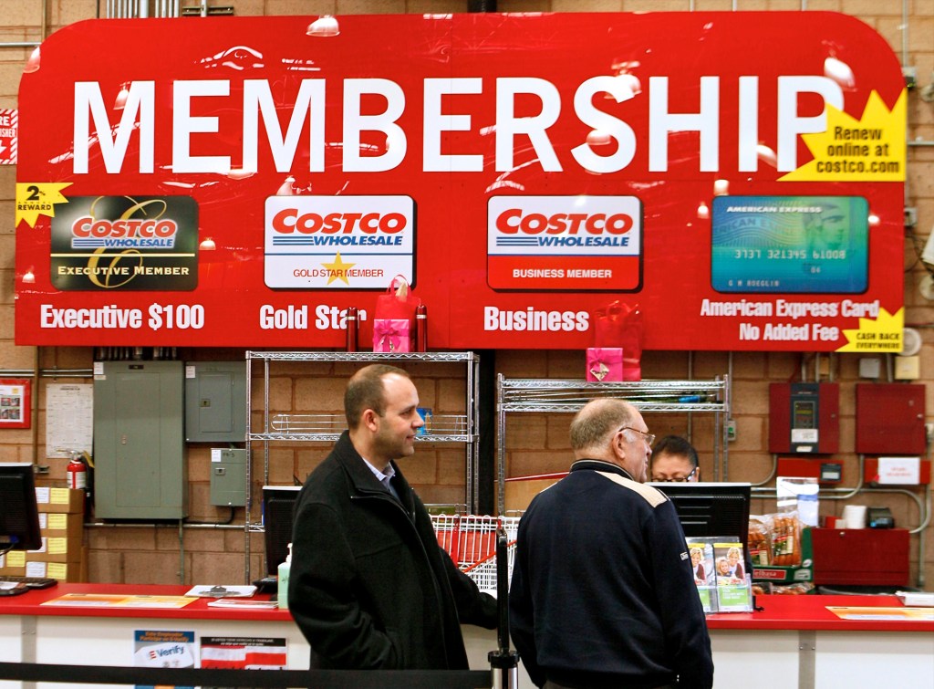 Consumers apply for Costco membership at the Costco Wholesale store in Glendale, California.