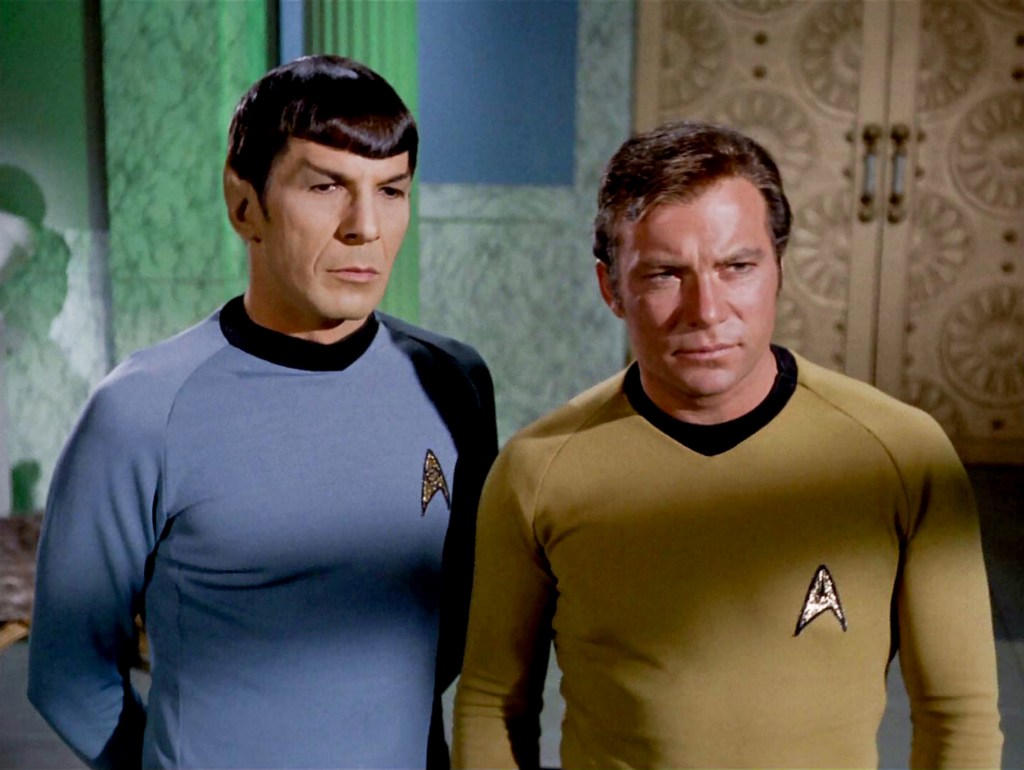 Leonard Nimoy as Mr. Spock and William Shatner as Captain Kirk in the "Star Trek." 