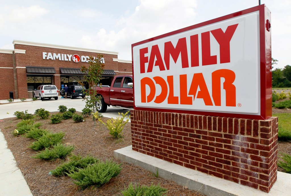 A Family Dollar store with a sign on a brick wall in Ridgeland, Mississippi.