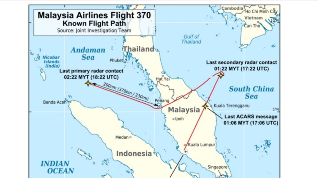 Map of MH370 route
