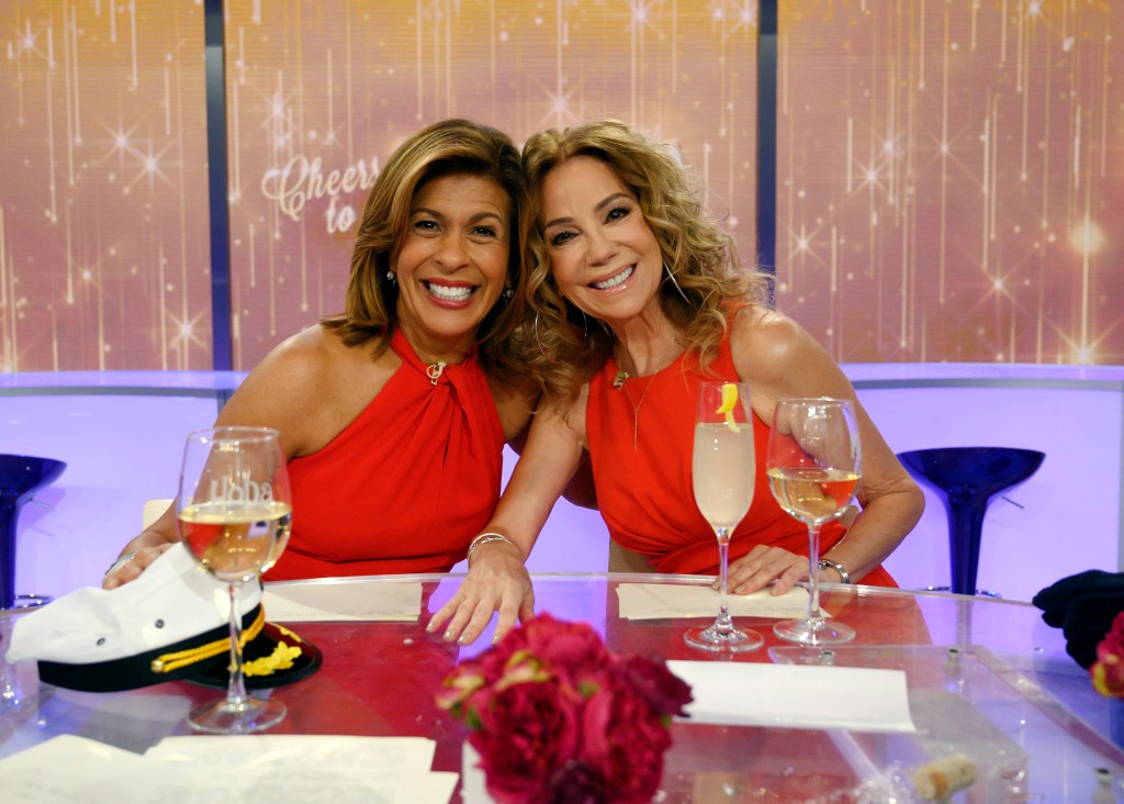 "Today" show hosts Hoda Kotb, left, and Kathie Lee Gifford on the set in New York, Friday, April 5, 2019.