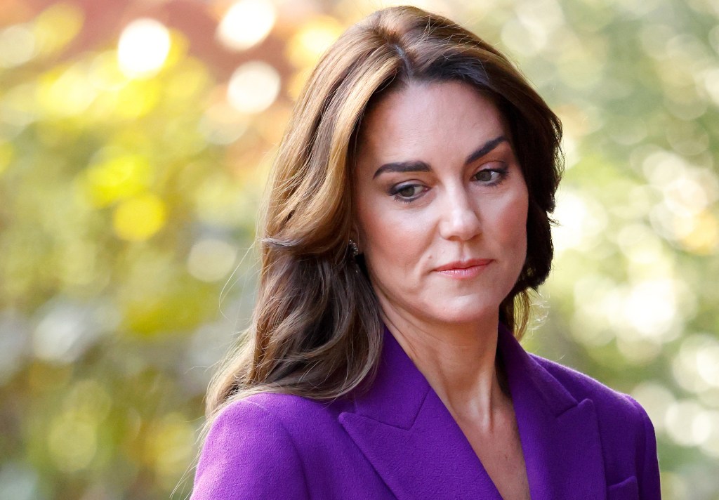 Catherine, Princess of Wales at the Shaping Us National Symposium wearing a purple suit, London, November 15, 2023.