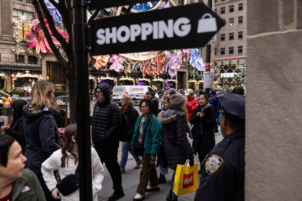 Shoppers on Fifth Avenue in New York.