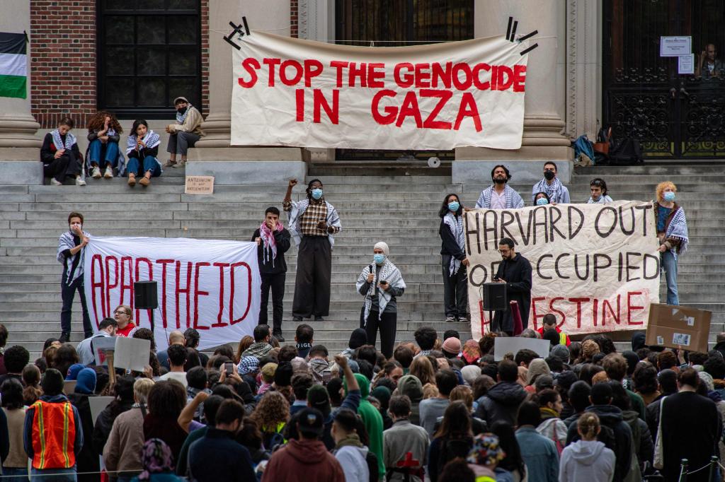 Pro-Palestinian students condemn the violence in Gaza at Harvard
