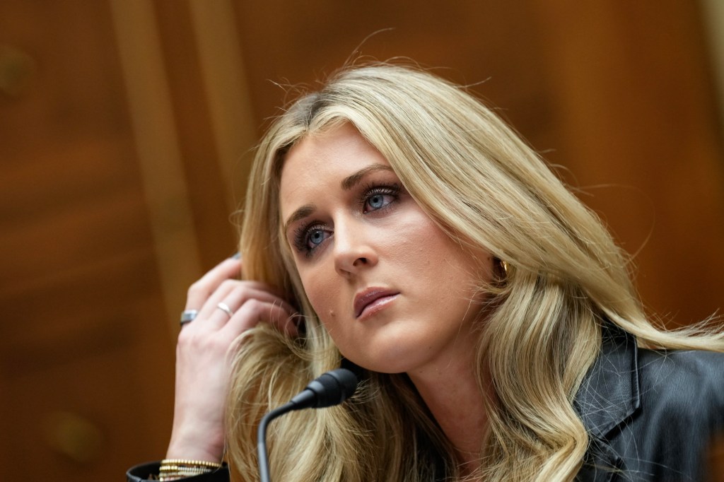 Former collegiate swimmer Riley Gaines testifies during a House Oversight Subcommittee on Health Care and Financial Services hearing on Capitol Hill December 5, 2023.