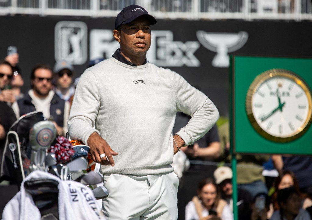 Tiger Woods on the tenth hole during the first round of The Genesis Invitational golf tournament.