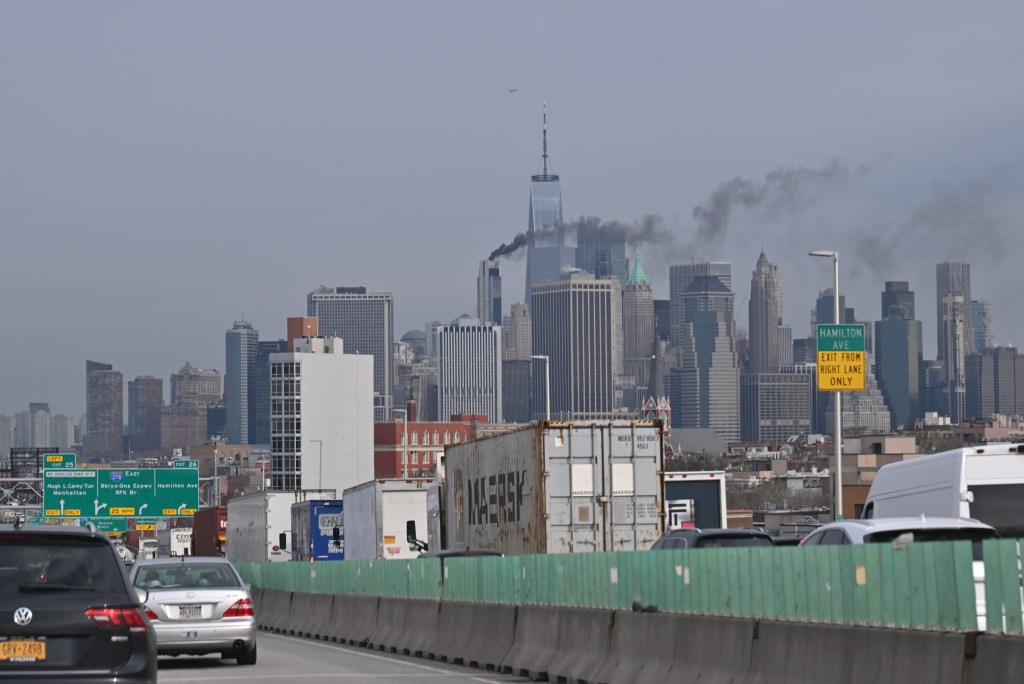 Social media posters also noted the ominous palls of smoke were not far from One World Trade. 