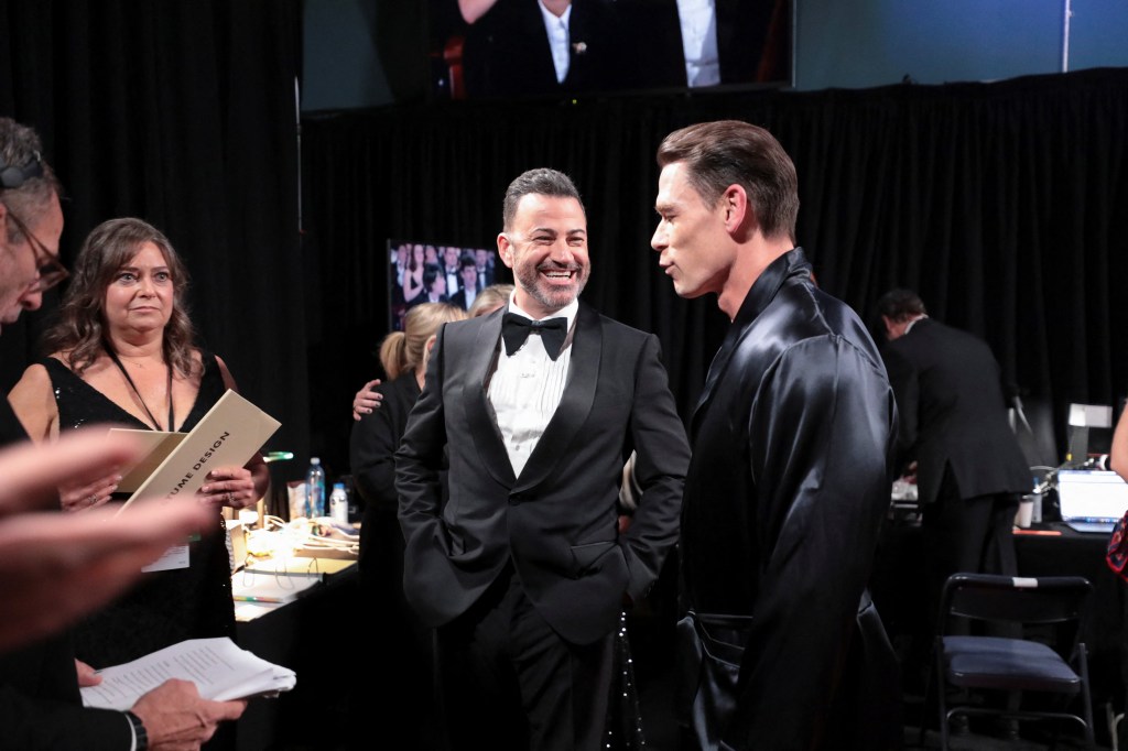 Jimmy Kimmel talking to John Cena. 