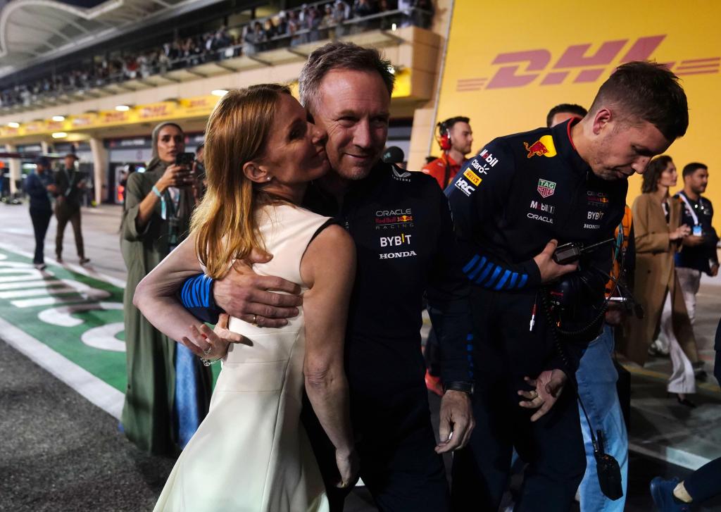 Christian Horner and wife Geri Halliwell after Max Verstappen's Bahrain GP win on March 2, 2024.