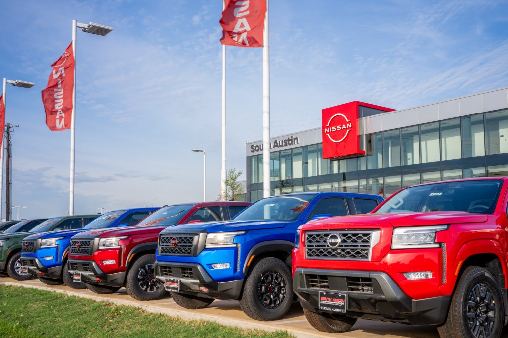 Vehicles on the lot at South Austin Nissan dealership, symbolizing Honda and Nissan's Electric Vehicle partnership announcement, taken in March, 2024.