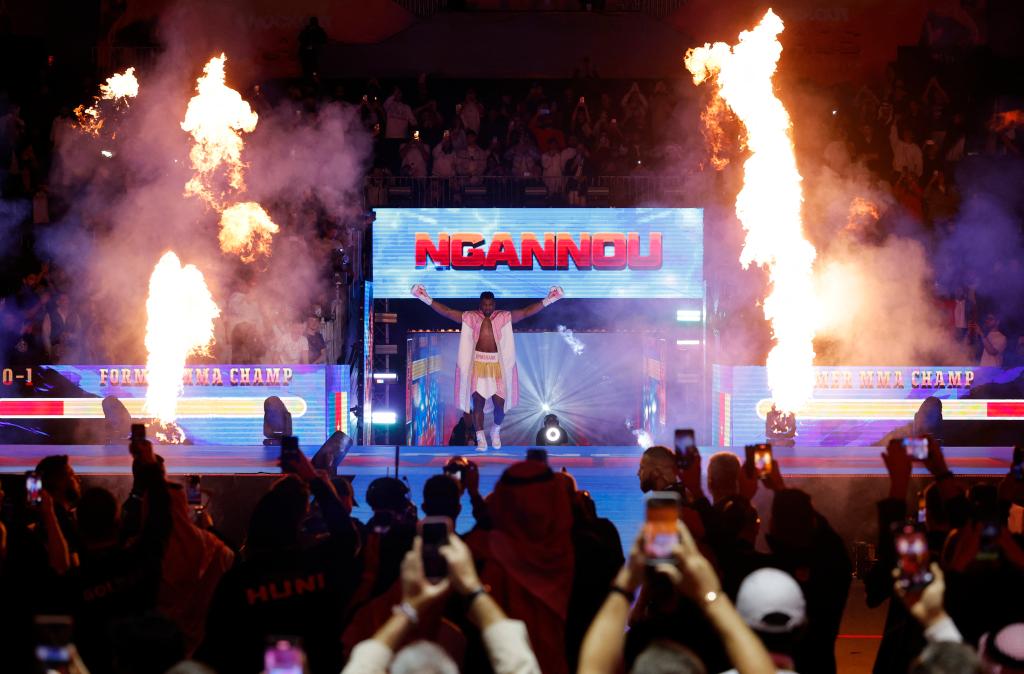 Francis Ngannou walks in before his fight against Antony Joshua.