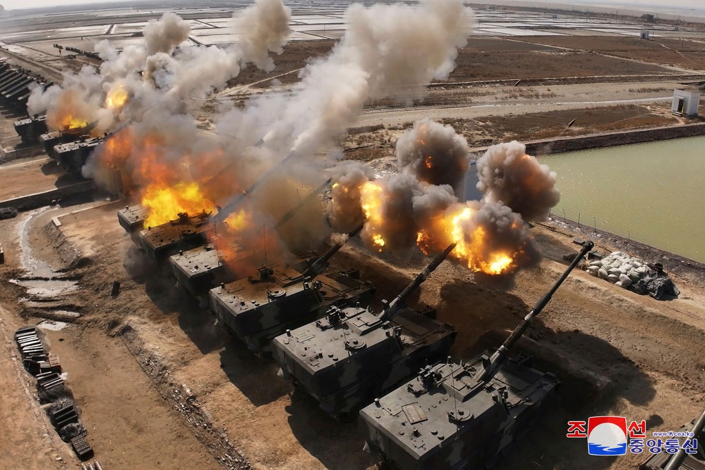 A joint forces artillery training exercise at an undisclosed location in North Korea. 