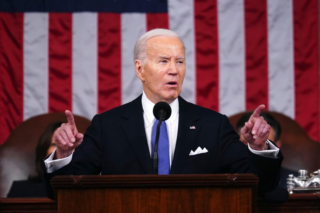 President Joe Biden delivers the State of the Union address to a joint session of Congress at the Capitol, on March 7, 2024, in Washington.