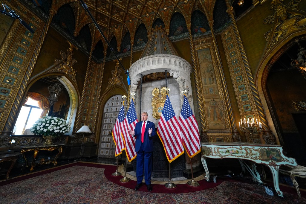 Donald Trump speaks at his Mar-a-Lago estate, Monday, March 4, 2024, in Palm Beach, Fla