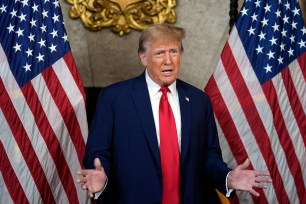Donald Trump speaks at his Mar-a-Lago estate, Monday