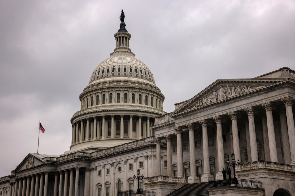 The U.S. Capitol building is seen on February 11, 2024 in Washington, DC. The Senate is convening for a rare Sunday session to vote on a supplementary spending bill that includes military aid for Ukraine, Israel, and Taiwan without addressing border security after Republicans in the House abandoned an agreement that they initially agreed to.