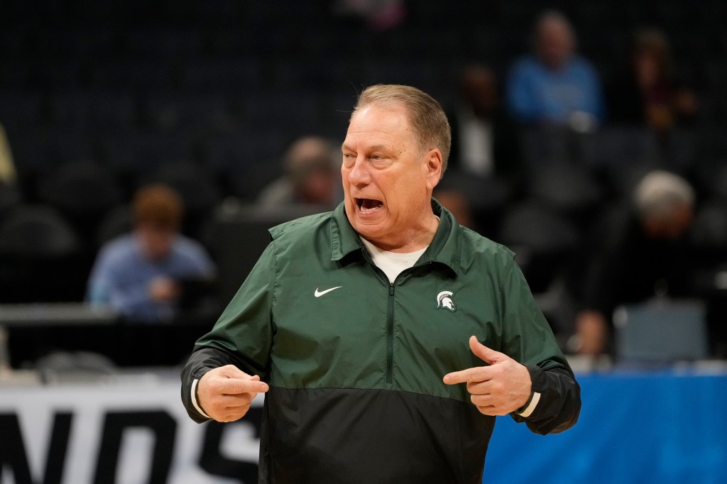 Michigan State Spartans head coach Tom Izzo during practice at Spectrum Center. 