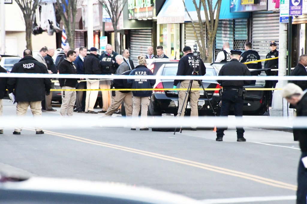 The entire town was decked out in blue ribbons and flags ahead of the ceremony.