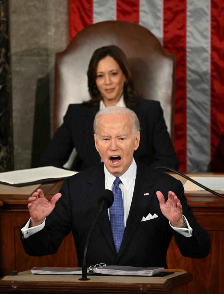 US President Joe Biden delivers the State of the Union address in the House Chamber of the US Capitol in Washington, DC, on March 7, 2024. 