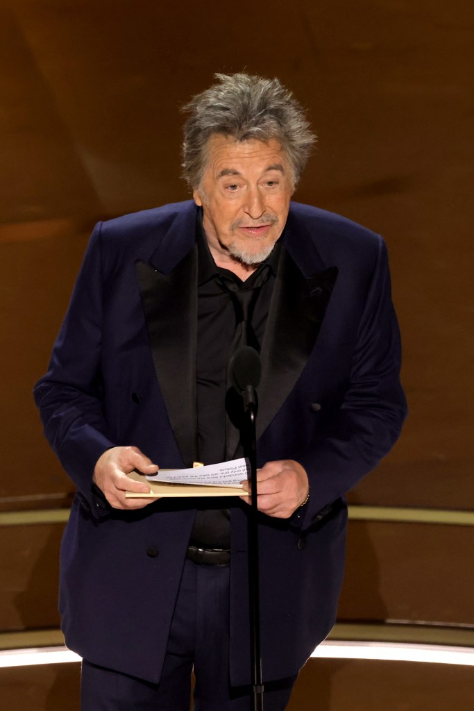 Pacino, who received a standing ovation as he took the stage, did not list the Best Picture nominees before announcing "Oppenheimer" as the winner.