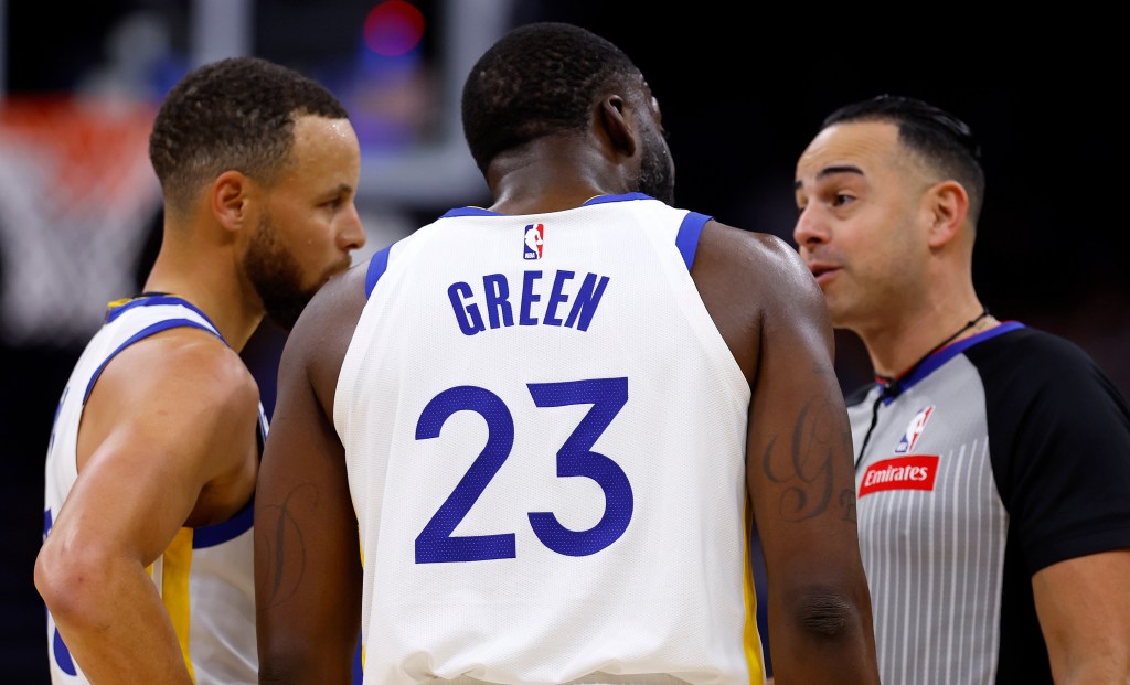 Draymond Green #23 of the Golden State Warriors argues with a referee before being ejected during a game against the Orlando Magic at Kia Center on March 27, 2024 in Orlando, Florida.