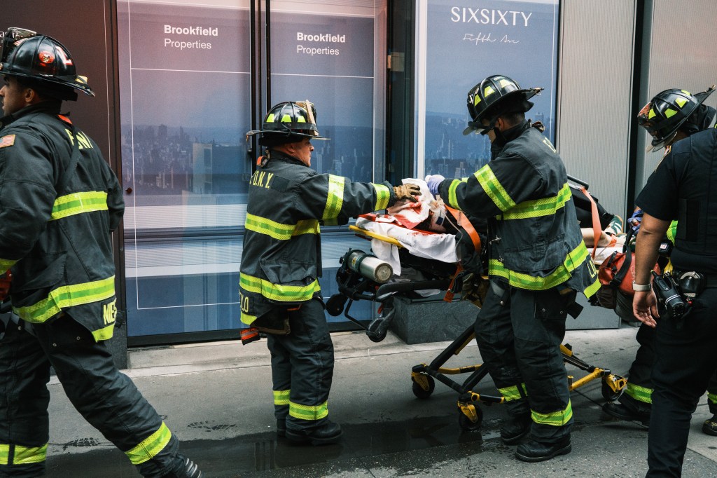 First responders at the scene of where Eileen Donahue, 29, was pushed onto the subway tracks in Manhattan on Oct. 18, 2023.