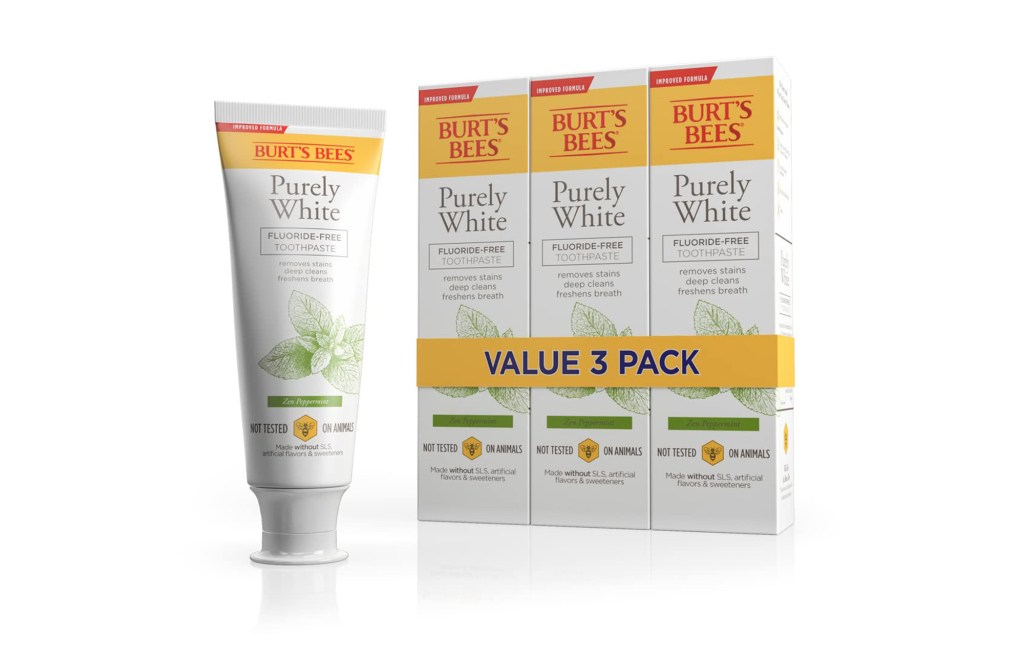 Burt's Bees Toothpaste, Natural Flavor, Fluoride-Free, Purely White, Zen Peppermint, 4.7 oz, Pack of 3