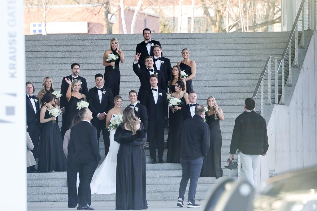 Brock Purdy and Jenna Brandt's wedding party could be seen gathering on steps.