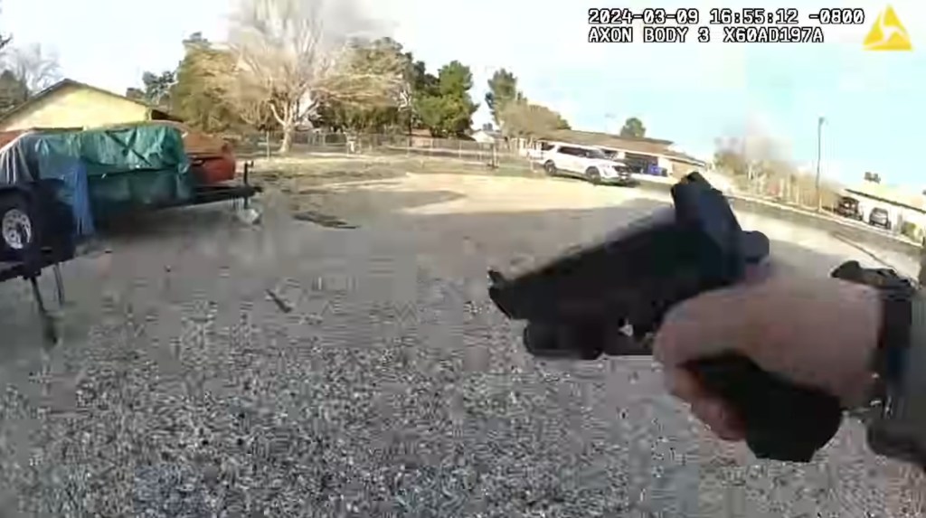 Screenshot from body camera video shows deputy's gun