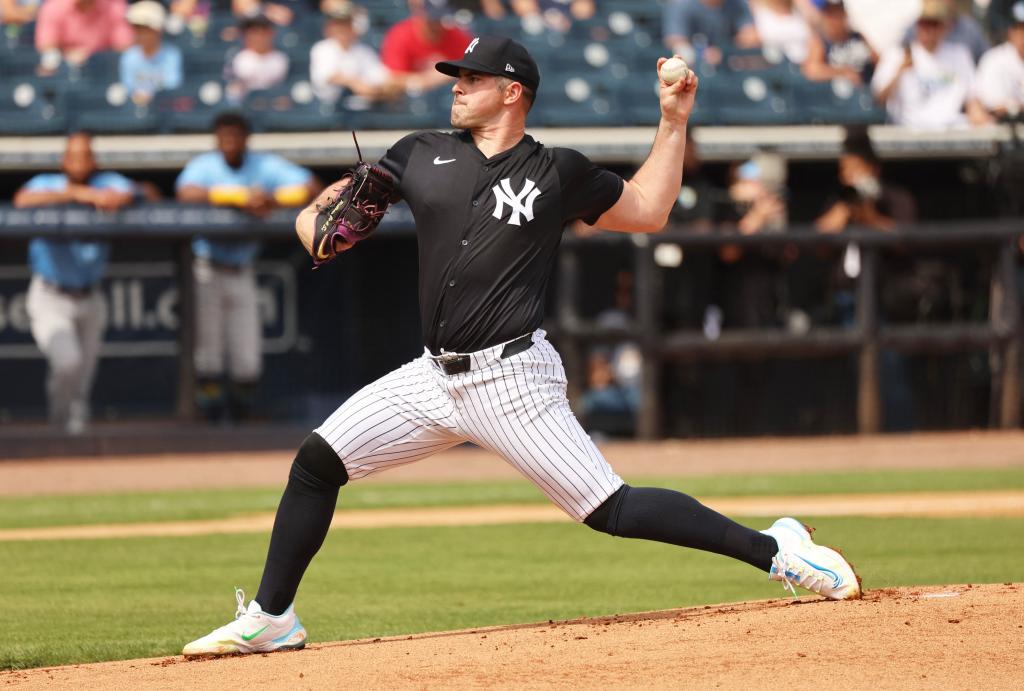 Yankees pitcher Carlos Rodon gave up two home runs against the Rays on Wednesday.