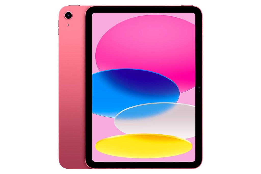 A pink tablet with a pink case