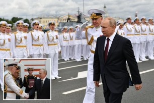 Vladimir Putin has reportedly ousted Admiral Nikolai Yevmenov (pictured together) from his post as commander-in-chief of the Russian navy, just days after the sinking of a missile patrol boat in the Black Sea