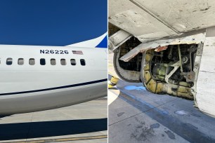 United Airlines airplane and Missing panel on Boeing 737-800