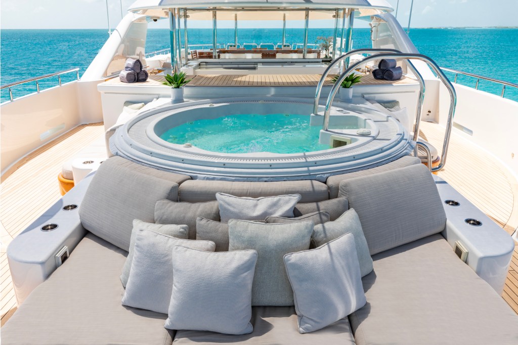 Exterior of a hot tub on a boat. 