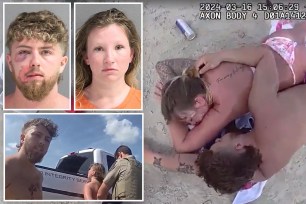 Alyssia Langley and Timothy Stephens are seen in body camera footage sleeping on the beach.