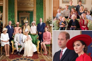 Getty Images has put out a note saying an official family portrait from Prince Archie's christening (left) taken at Windsor Castle in 2019 has been "digital enhanced"