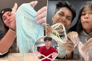 A collage of a man making homemade slime
