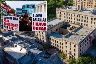 composite photo inset upperleft protesters; right manhattan school of music