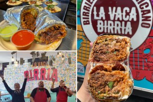 The birria burrito, upper left and right. And the restaurant sign, lower left.