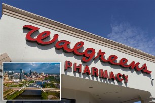 Close-up view of a Walgreens Pharmacy sign