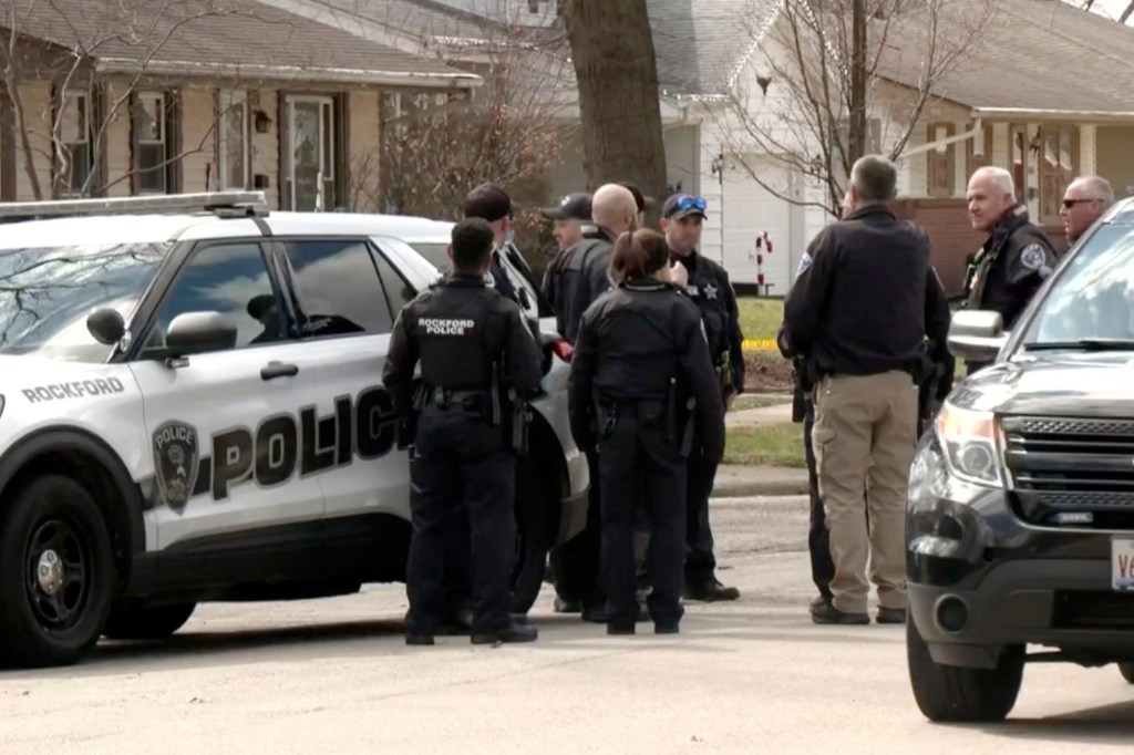 In this image taken from video provided by WTVO-TV/WQRF-TV/NewsNation. law enforcement personnel work at the scene, Wednesday, March 27, 2024