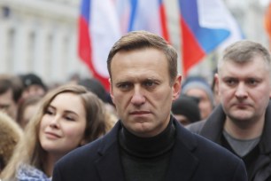 Russian opposition leader and anti-corruption activist Alexey Navalny takes part in a memorial march for Boris Nemtsov marking the fifth anniversary of his assassination in Moscow, Russia, 29 February 2020