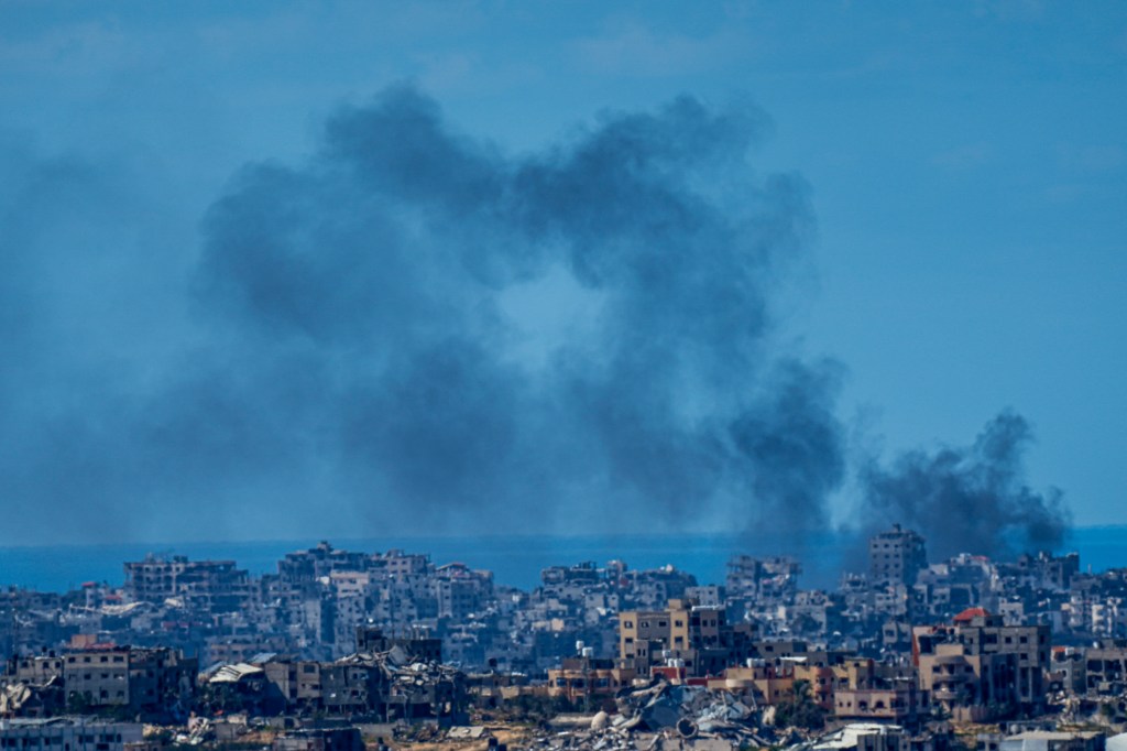 Smoke rising from the northern Gaza Strip on March 10, 2024.