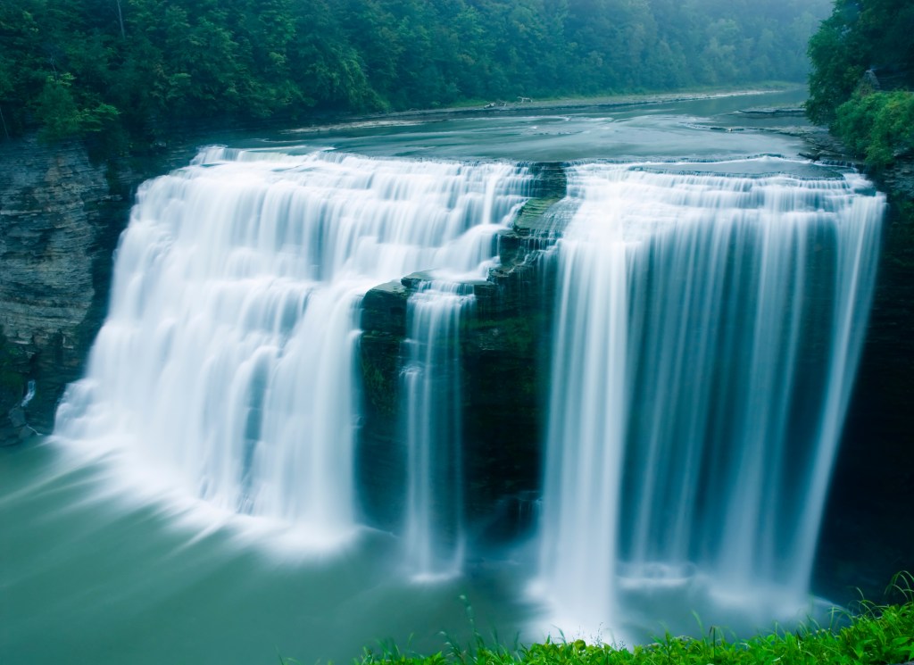 A time exposure of the middle falls in Letchworth State Park on the Genesee River.