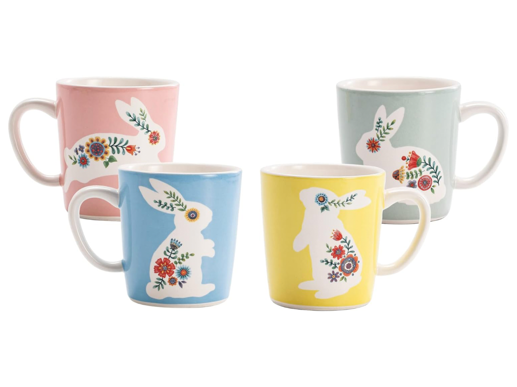 Bico Vintage Floral Bunny Ceramic Mugs (Set of 4)