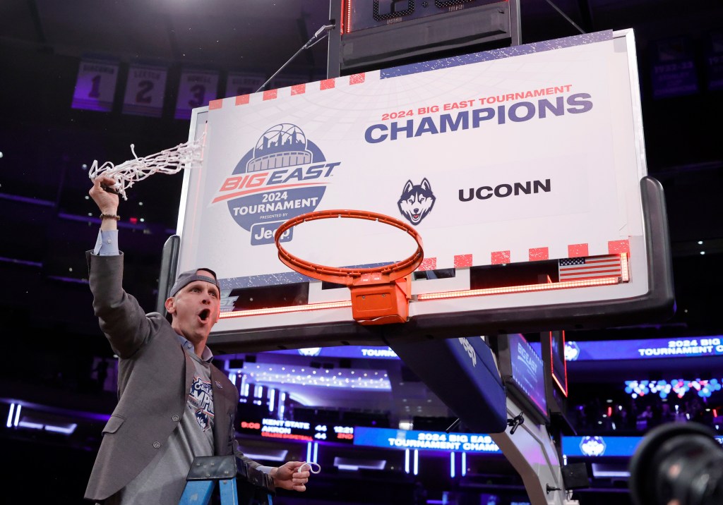 Dan Hurley, celebrating after UConn's capture the Big East Tournament title, said he believes the Big East deserves six bids into the NCAA Tournament.