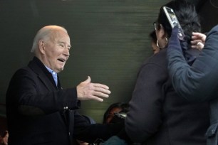 President Joe Biden greets supporters during a campaign event in Saginaw, Mich., Thursday, March 14, 2024.