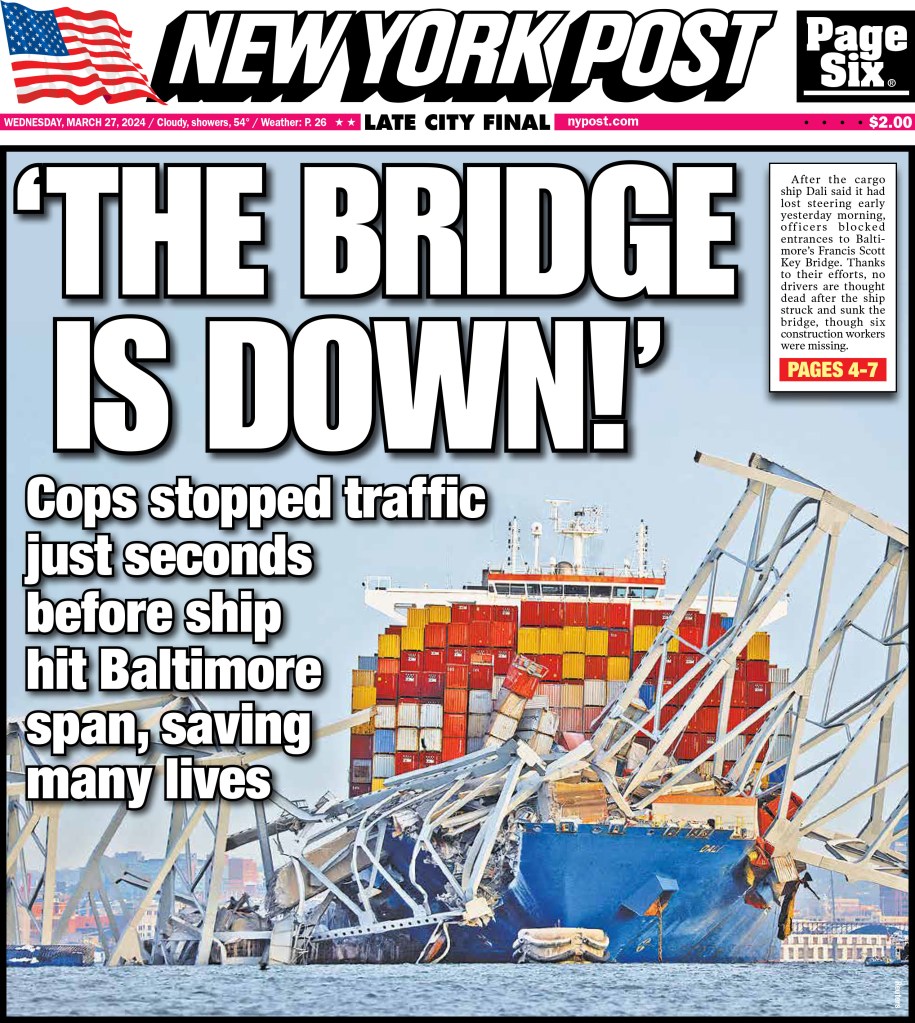 Front cover of the New York Post on March 27, 2024.