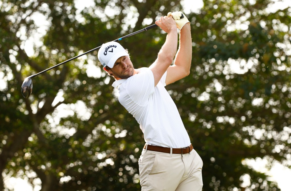 Thomas Detry plays his shot from the 14th tee during the first round of The Cognizant Classic.