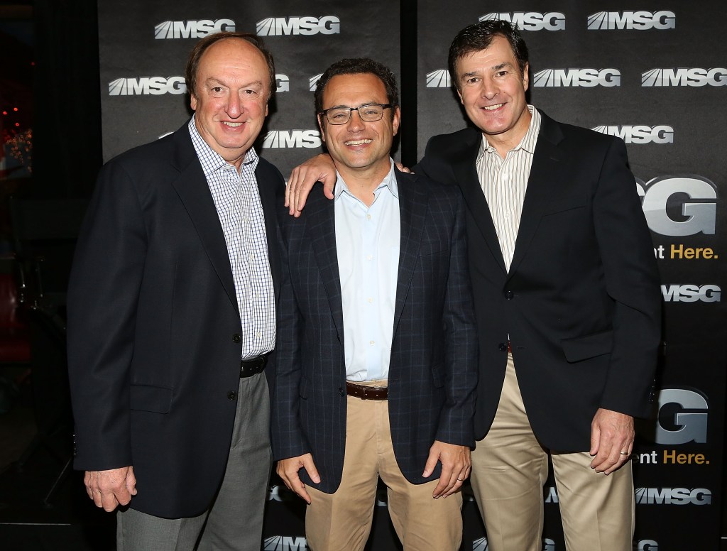 Sam Rosen, Bill Pidto and Joe Micheletti attend MSG Networks' 2014-15 Season Kickoff at Catch Roof.